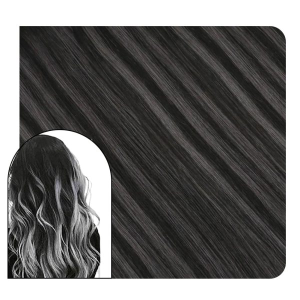[Pre-Sale]Real Tape Hair Extensions Black with Silver Human Hair #1B/Grey - 20inch / 50gram+Free Tapes at Ugeat Hair Official