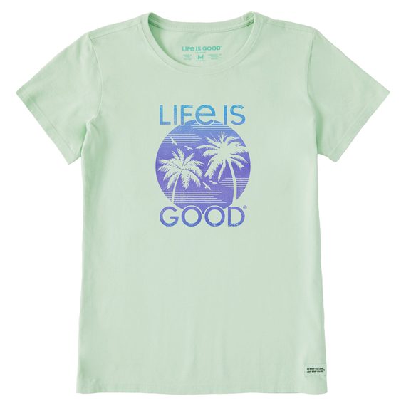 Life is Good Women's Retro Palms Crusher Short Sleeve T-Shirt in Sage Green Size Medium | 100% Cotton