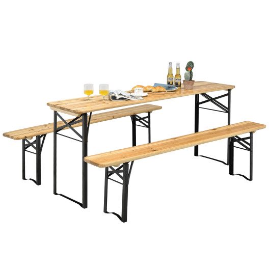 3 Pieces Folding Wooden Picnic Table Bench Set at Costway