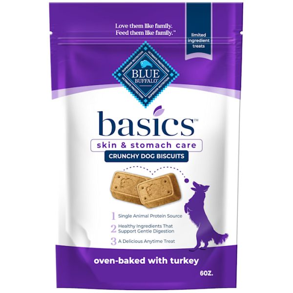 Blue Buffalo Basics Skin & Stomach Care Turkey Recipe Crunchy Dog Biscuit Treats, 6 oz at PETCO Animal Supplies