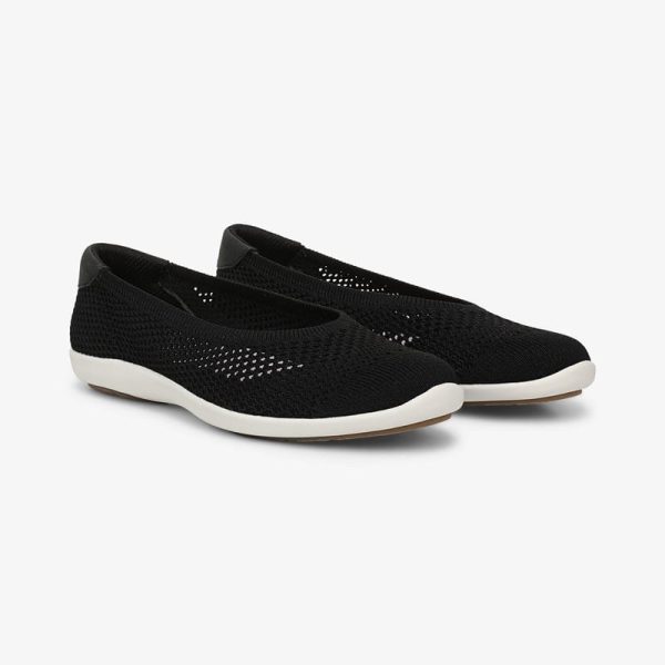 Ryka Clever Ballet Flat Shoes Black Knit Fabric 11.0 M Slip On, Lightweight