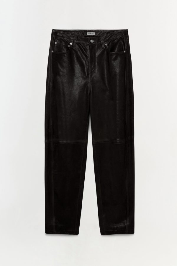 SIMKHAI Women's Waldon Leather Curved Leg Pant in Black, Size 0