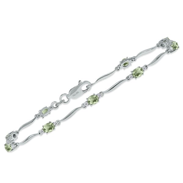 Green Amethyst and Diamond Wave Link Bracelet in.925 Sterling Silver at Szul.com