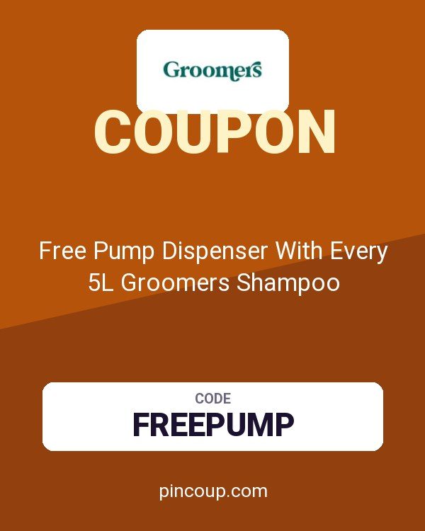 Groomers Online coupon: Free Pump Dispenser With Every 5L Groomers Shampoo