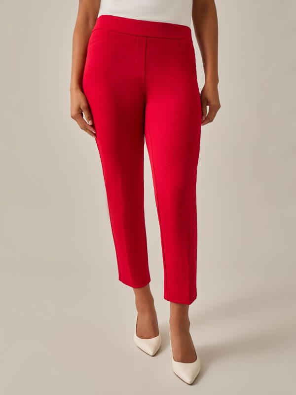 Audrey Pull-On Straight Ankle Pants, Crimson at Kasper Clothing