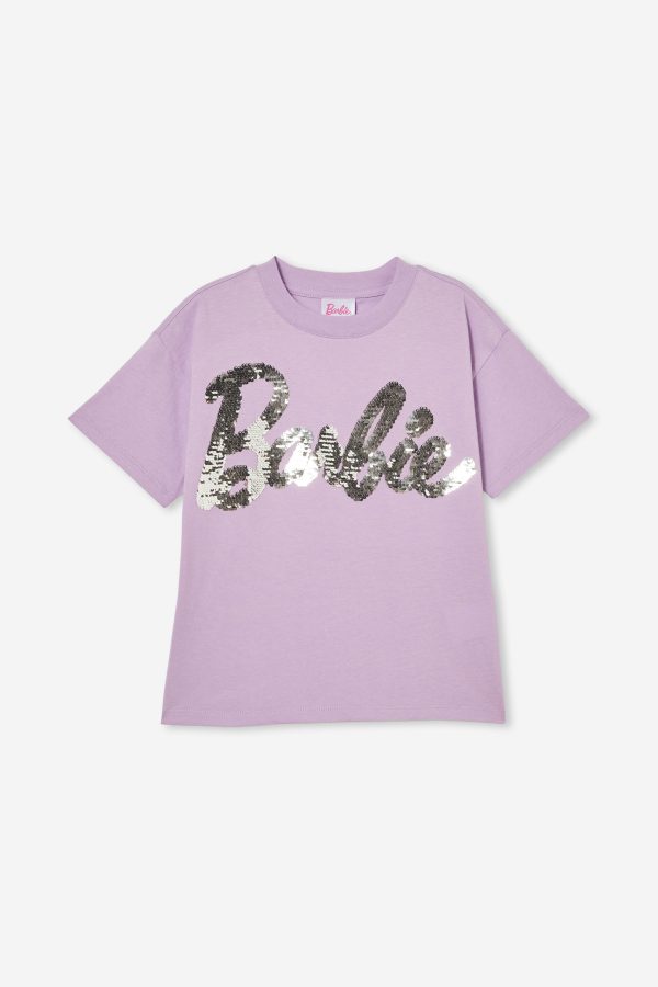 Cotton On Kids - Barbie Drop Shoulder Short Sleeve Tee - Lcn mat barbie sparkle logo/lilac drop