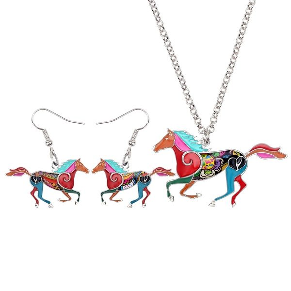 Enamel Alloy Running Horse Earrings Necklace Pendant Choker Animal Jewelry Sets For Women Girls Charms Gifts at Wish US & CA