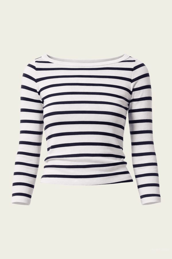 Boat Neck Slim Tee in Azure Stripe - Striped L at American National Standards Institute Inc.
