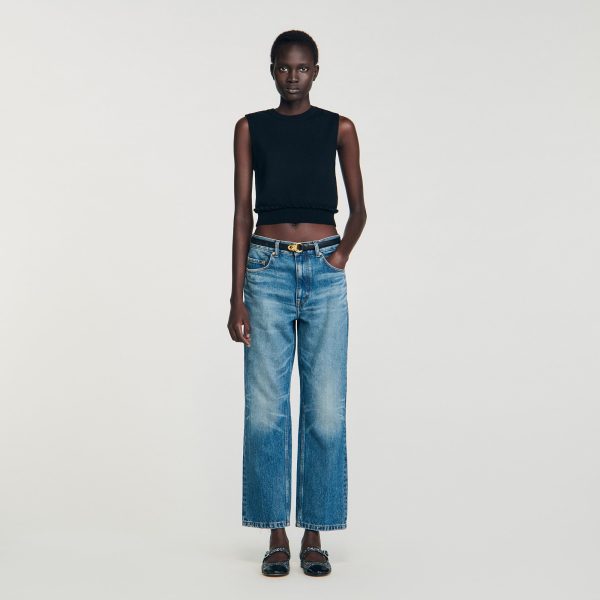 Ruffled cropped sweater at Sandro-Paris