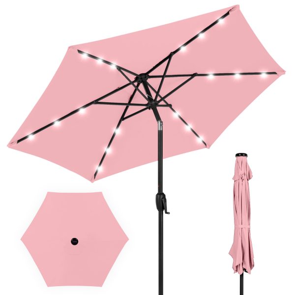 Outdoor Solar Patio Umbrella w/ Push Button Tilt, Crank Lift - 7.5ft - Carnation at Best Choice Products