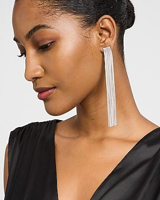 Express Women's Fringe Drop Statement Earrings in Silver