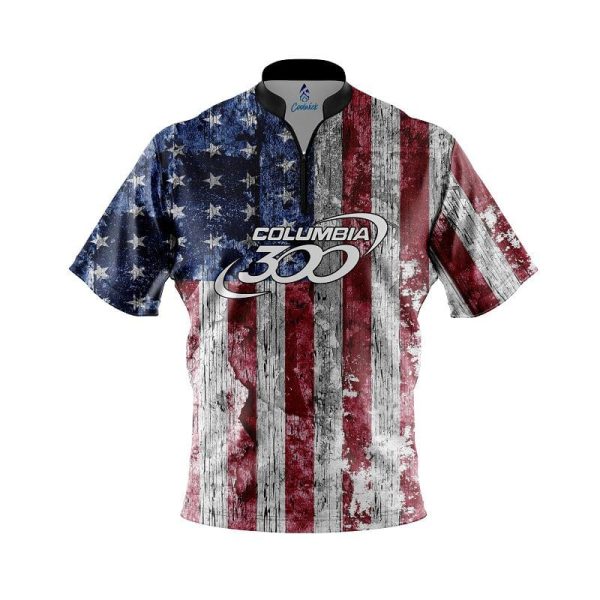 Columbia 300 Rustic Flag Quick Ship CoolWick Sash Zip Bowling Jersey 3X at Coolwick.com