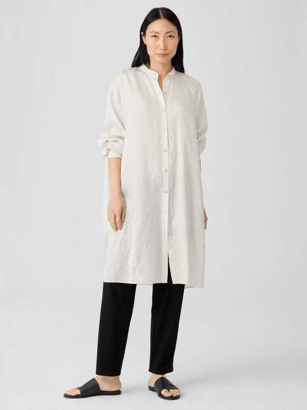 Washed Silk Tussah Mandarin Collar Shirtdress at EILEEN FISHER