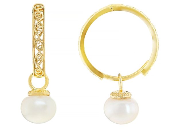 Cultured Freshwater Pearl 18K Gold Over Sterling Silver Hoop Earrings 8-8.5mm at JTV Jewelry