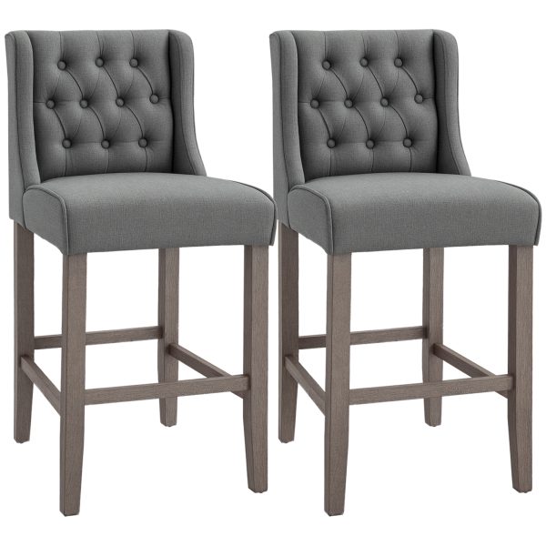 HOMCOM 26.25" Counter Height Bar Stools, Tufted Wingback Armless Upholstered Dining Chair with Rubber Wood Legs, Set of 2, Gray at Aosom.com