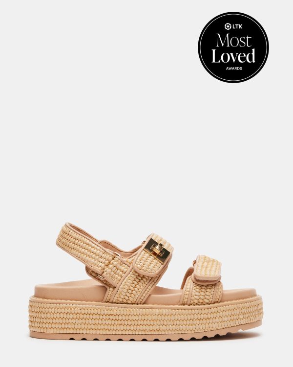 Steve Madden Women's Bigmona Platform Sandals - Natural Raffia - Size 5.5 - Synthetic
