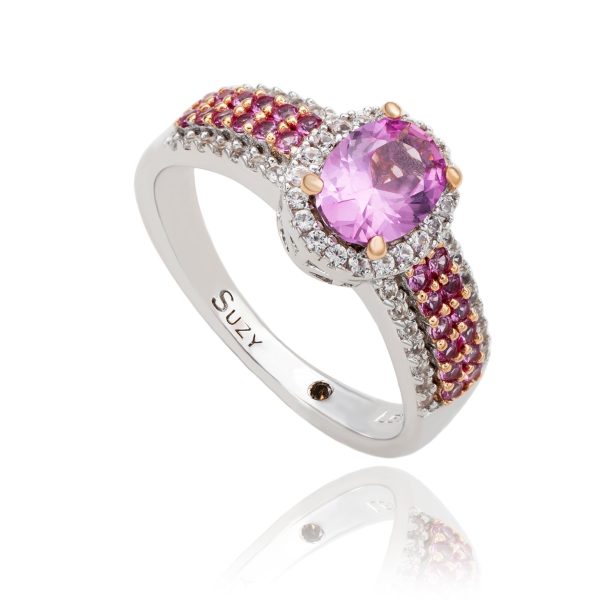 Suzy Levian Sterling Silver Oval-Cut Pink Sapphire and Diamond Accent Anniversary Ring at Shop Simon