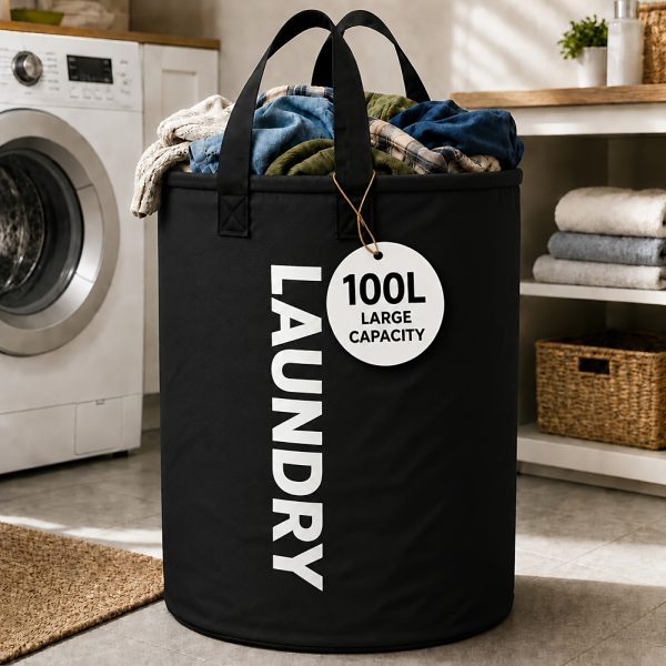 TEMU 1pc/2pcs 100l Laundry Basket, Large Capacity Freestanding Clothes Hamper, 600d Oxford Fabric Storage Basket With Handles, Collapsible Laundry
