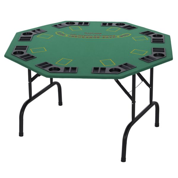Soozier Poker Table Foldable, 47" Octagon Blackjack Poker Game Table for 8 Players with Cup Holders and Chips Tray, Green Felt at Aosom.com