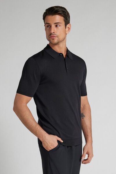 Intimissimi Viscose and Nylon Polo Man Black Size S