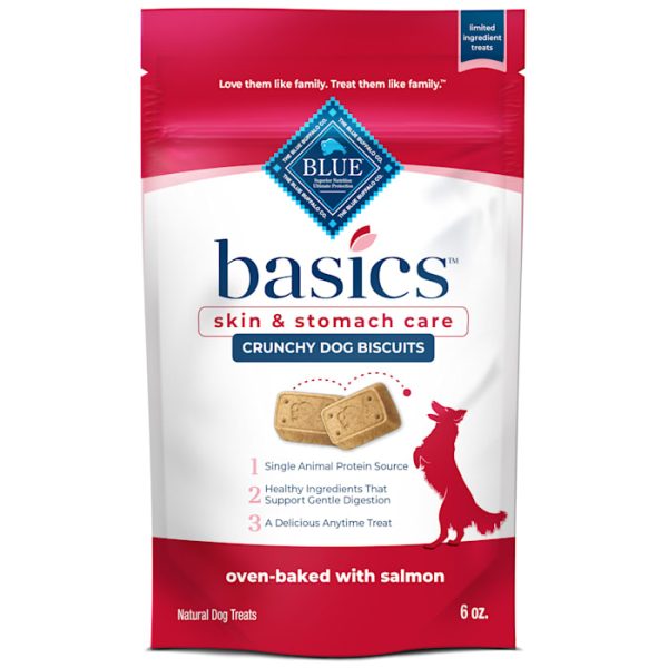 Blue Buffalo Blue Basics Salmon & Potato, Skin & Stomach Care Crunchy Dog Biscuits, 6 oz at PETCO Animal Supplies