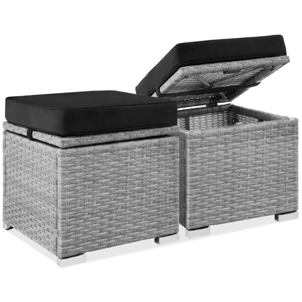 Set of 2 Wicker Ottomans, Multipurpose w/ Removable Cushions, Steel Frame - Gray/Black at Best Choice Products