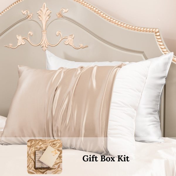23mm 6A+ 100% Mulberry Silk Pillowcase 2 Pack Mixed Colors-New Year Gift Kit - King / White+Champagne at Promeed