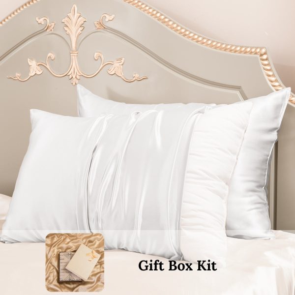 23mm 6A+ 100% Mulberry Silk Pillowcase 2 Pack-Wedding Gift Kit - Queen / White at Promeed