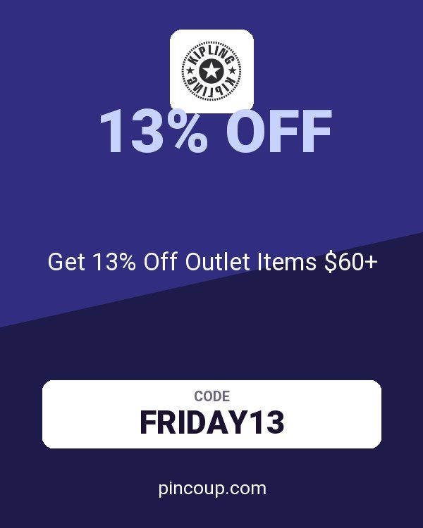 Kipling coupon: Get 13% Off Outlet Items $60+