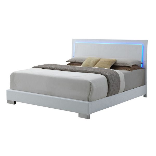 Manhattan Lane - Sok Queen Panel Bed with LED Headboard, Low Profile Footboard - White at Best Buy