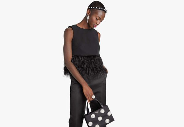 Kate Spade Feather Trim Crepe Top, Black - 0 at Kate Spade Outlet