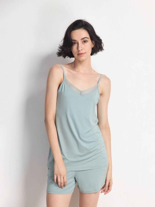 Women's GYS Premium™ Bamboo Lace Trim Camisole Set - Light Greyish Green / M