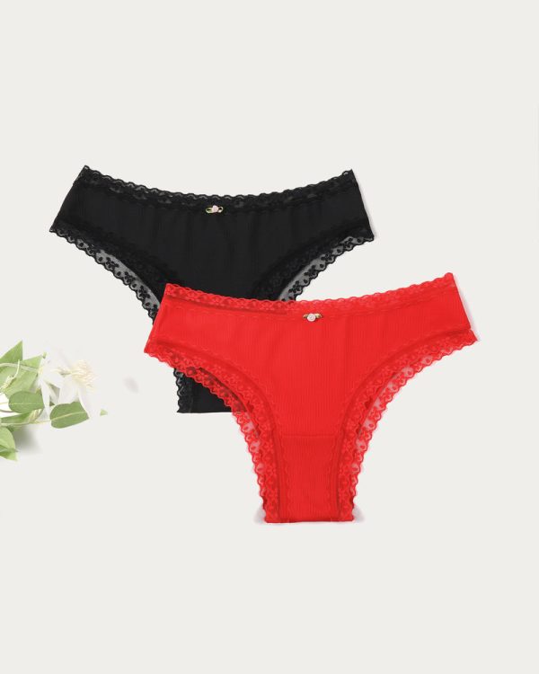 Hipster Panties Lace Brief Underwear 2 & 4 Pack - Black/Red / S at AVIDLOVE