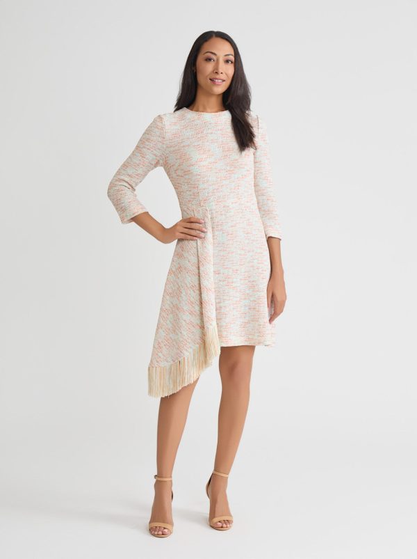 Faux Wrap A-Line Melange Tweed Knit Dress at Misook