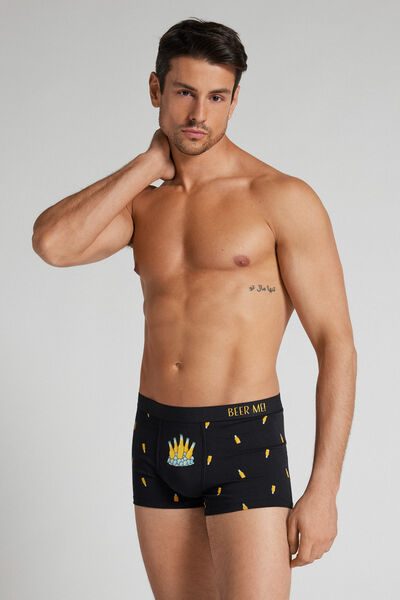 Intimissimi Beer Bottle Print Superior Cotton Boxers Man Black Size 6