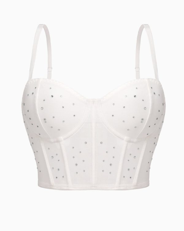 Rhinestone Corset Tops Push Up Bustier - White / XL at AVIDLOVE