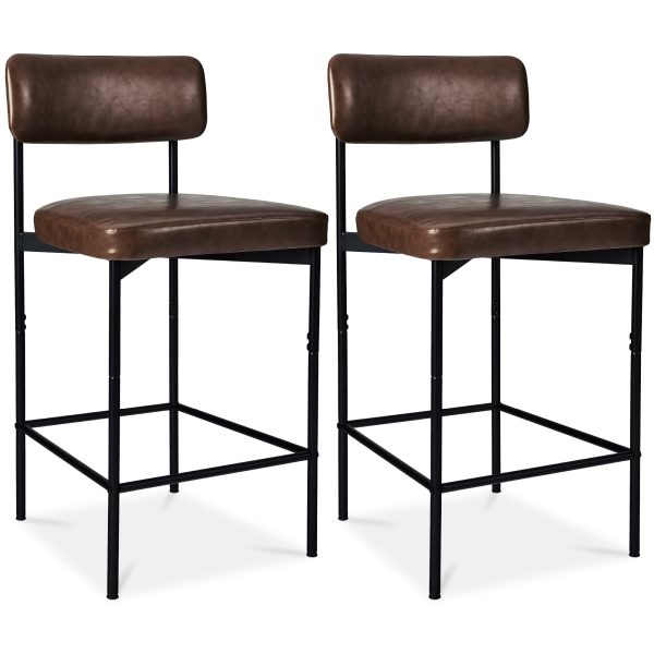 Set of 2 Armless Counter Height Bar Stools, Modern PU Faux Leather Stools - Mocha Brown at Best Choice Products