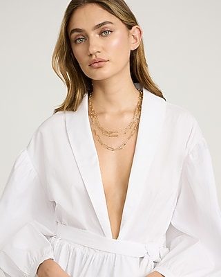 Express Women's Layered Gold Paperclip Chain Necklace in Shiny Gold