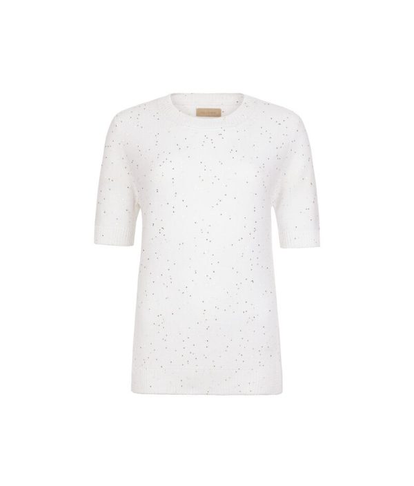 Falconeri Cotton T-Shirt with Short Sleeves and Micro Sequins Woman White Size XS