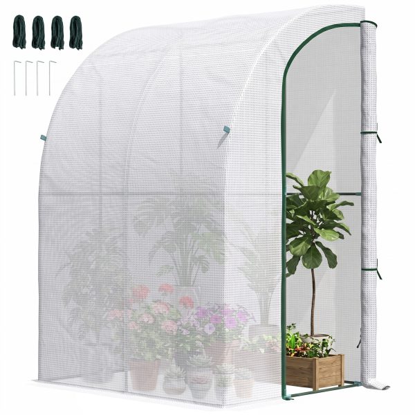 Outsunny 5' x 4' x 7' Outdoor Lean to Greenhouse, Walk-In Green House Plant Nursery with Roll-up Window, PE Cover, White at Aosom.com
