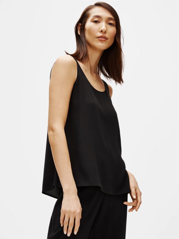 Silk Georgette Crepe Scoop Neck Tank at EILEEN FISHER