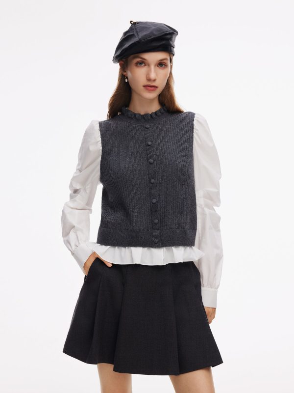 Wool Blend Faux-Layered Women Blouse at GOELIA