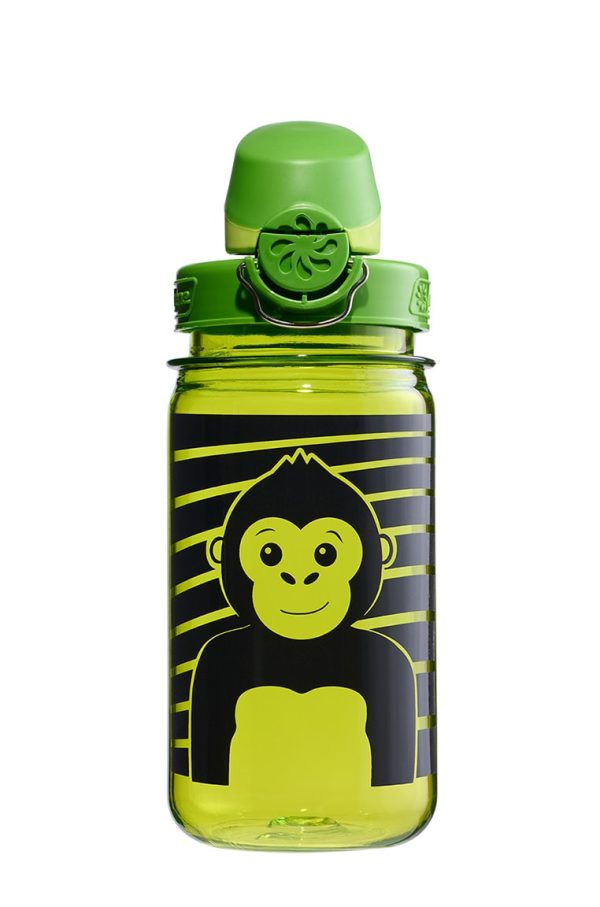 12oz On-The-Fly Kids Lock-Top Bottle with Graphics (Graphic: Striped Monkey Print) at Nalgene