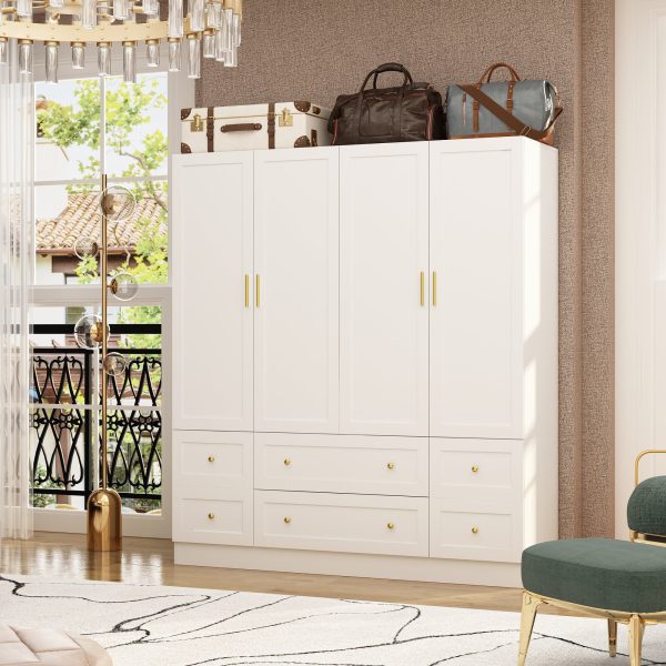 FUFU & GAGA - Large 4 Door Wardrobe Closet Armoire with Hanging Rod Shelves and Drawers Bedroom Storage Cabinet Organizer - White at Best Buy