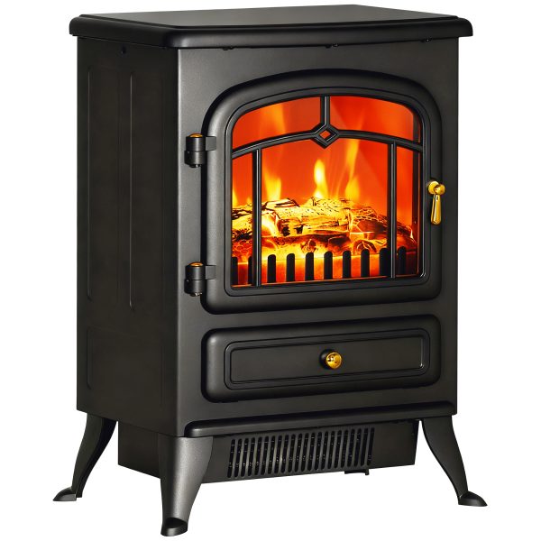 HOMCOM Fireplace Stove, Electric Fireplace Heater with Realistic LED Flames and Logs, 725W/1450W, Black at Aosom.com