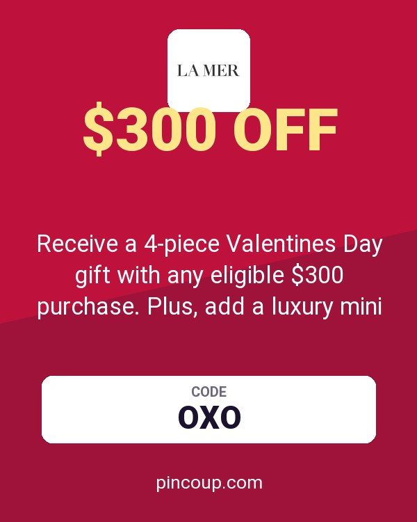 Creme De La Mer coupon: Receive a 4-piece Valentines Day gift with any eligible $300 purchase. Plus, add a luxury mini of The NEW Treatment Lotion with any eligible $500 purchase. Enter code