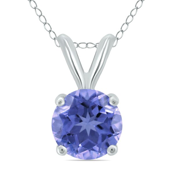 14K White Gold 5MM Round Tanzanite Pendant at Szul.com