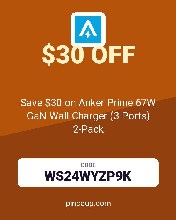 Anker Solix DE coupon: Save $30 on Anker Prime 67W GaN Wall Charger (3 Ports) 2-Pack