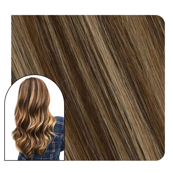 Weft Hair Extensions Sew in Brown with Golden Blonde Color #4/16 - 16 inch at Ugeat Hair Official