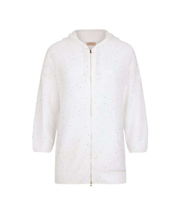 Falconeri Sweatshirt with Hood and Micro Sequins Woman White Size M